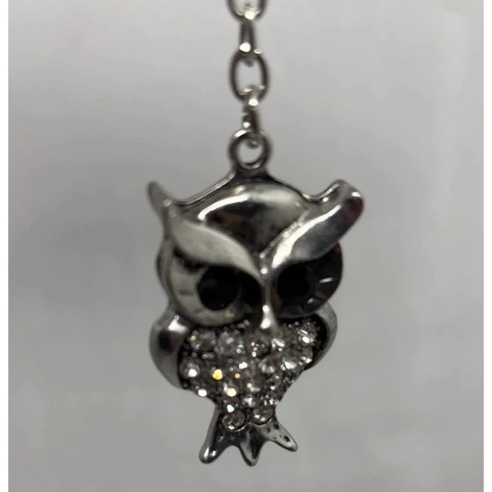 Metal Silver Color Own Keychain Rhinestones Black Onyx Eyes Purse‎ Key Fob